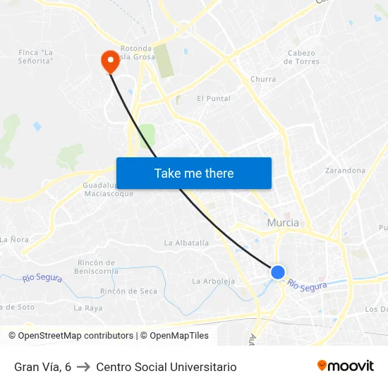 Gran Vía, 6 to Centro Social Universitario map