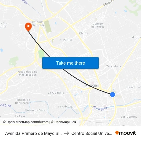 Avenida Primero de Mayo Bloque 12 to Centro Social Universitario map