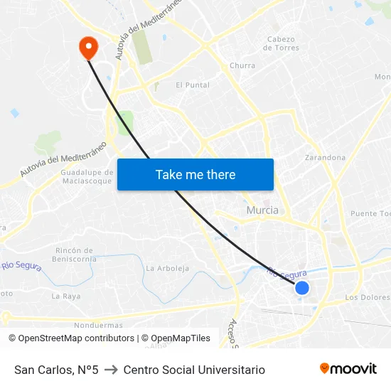 San Carlos, Nº5 to Centro Social Universitario map