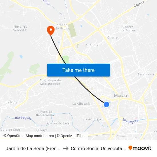 Jardín de La Seda (Frente) to Centro Social Universitario map