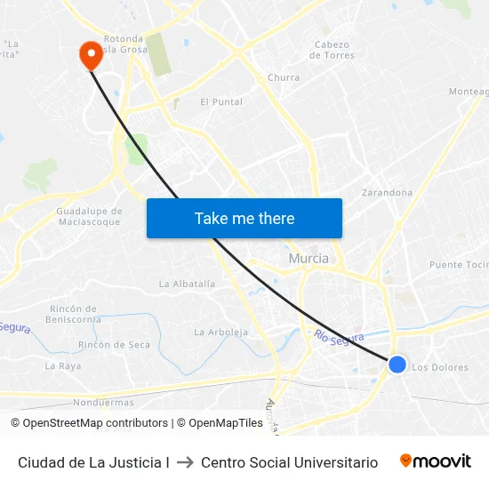 Ciudad de La Justicia I to Centro Social Universitario map
