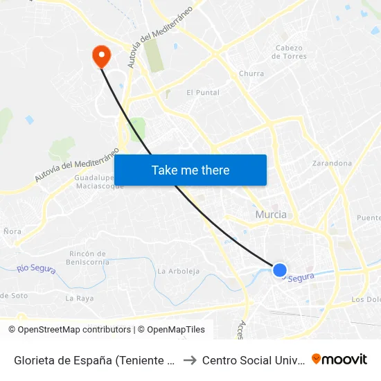 Glorieta de España (Teniente Flomesta, 3) to Centro Social Universitario map