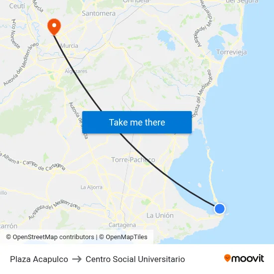 Plaza Acapulco to Centro Social Universitario map