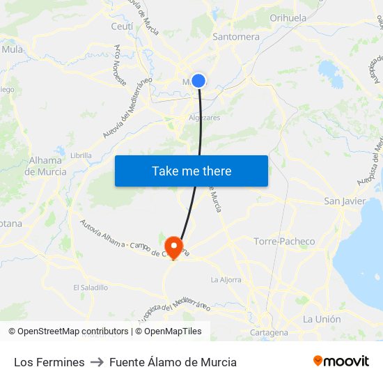 Los Fermines to Fuente Álamo de Murcia map