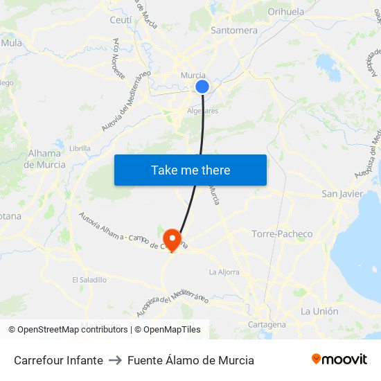 Carrefour Infante to Fuente Álamo de Murcia map