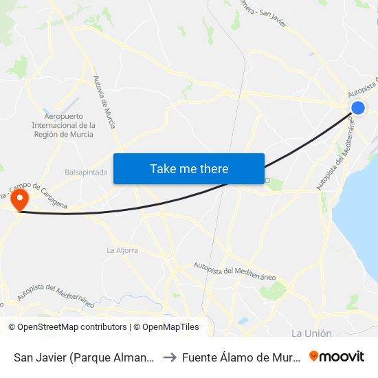San Javier (Parque Almansa) to Fuente Álamo de Murcia map