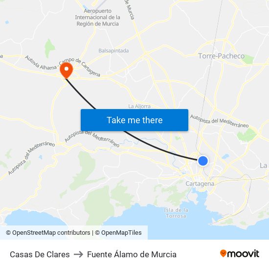 Casas De Clares to Fuente Álamo de Murcia map