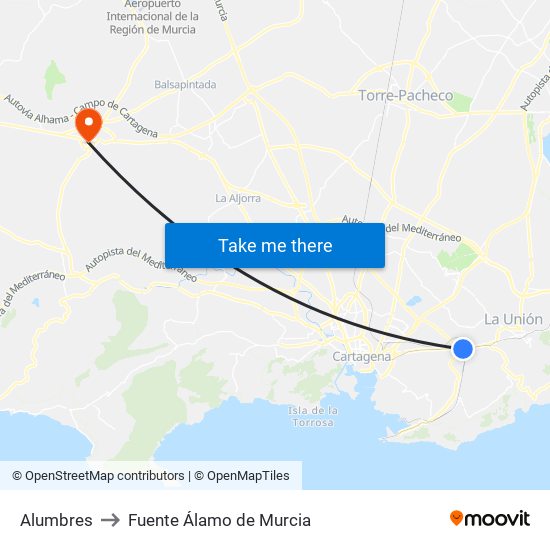Alumbres to Fuente Álamo de Murcia map