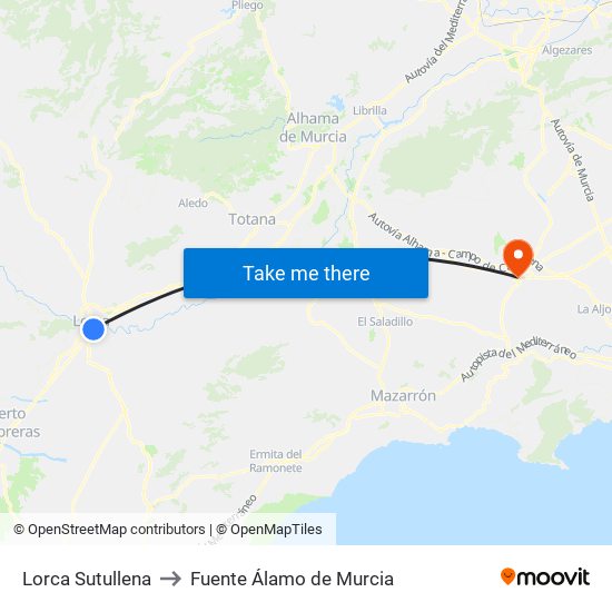 Lorca Sutullena to Fuente Álamo de Murcia map