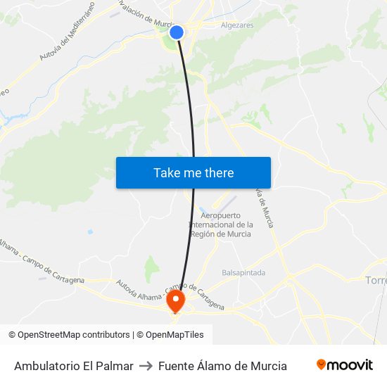 Ambulatorio El Palmar to Fuente Álamo de Murcia map