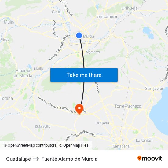 Guadalupe to Fuente Álamo de Murcia map