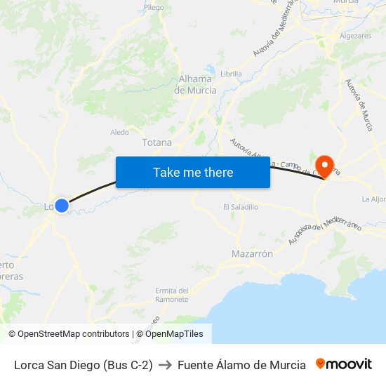 Lorca San Diego (Bus C-2) to Fuente Álamo de Murcia map