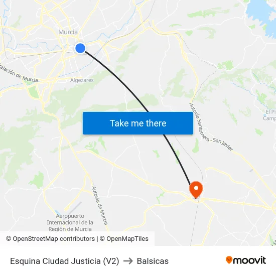 Esquina Ciudad Justicia (V2) to Balsicas map