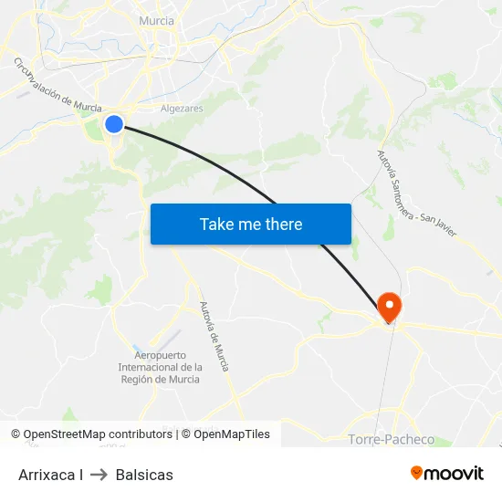 Arrixaca I to Balsicas map