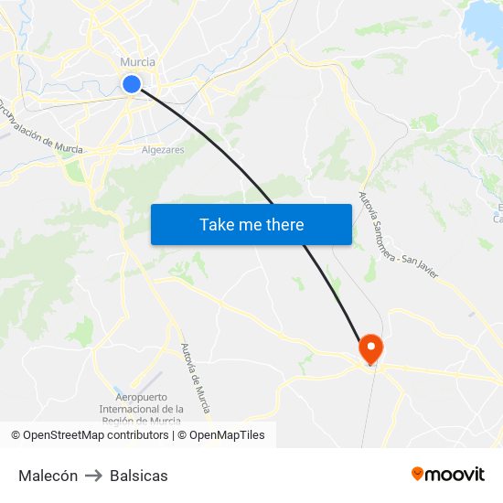 Malecón to Balsicas map