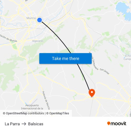 La Parra to Balsicas map