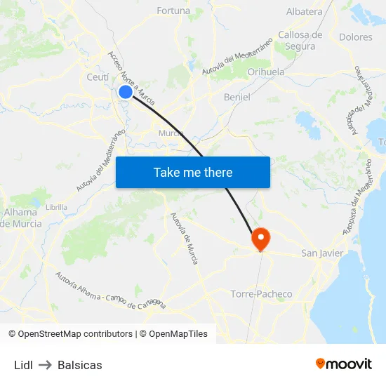 Lidl to Balsicas map
