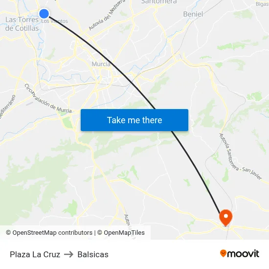 Plaza La Cruz to Balsicas map