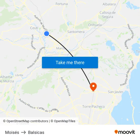 Moisés to Balsicas map