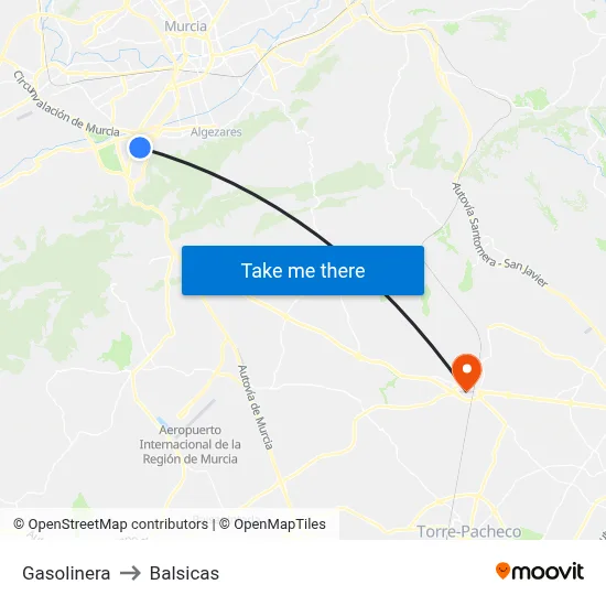 Gasolinera to Balsicas map
