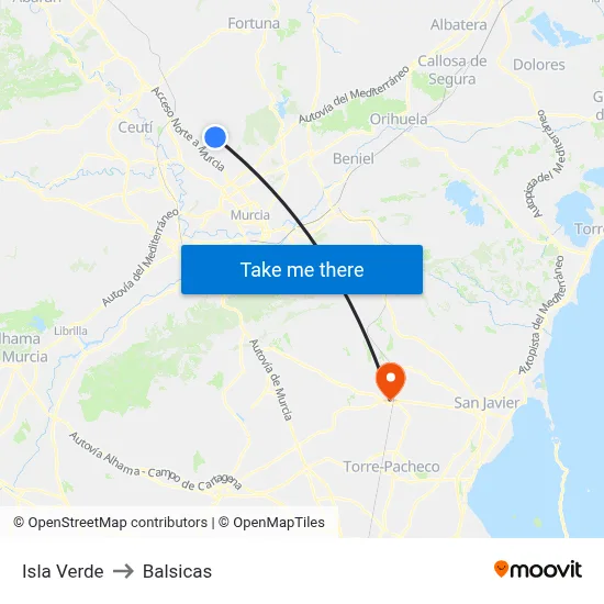 Isla Verde to Balsicas map