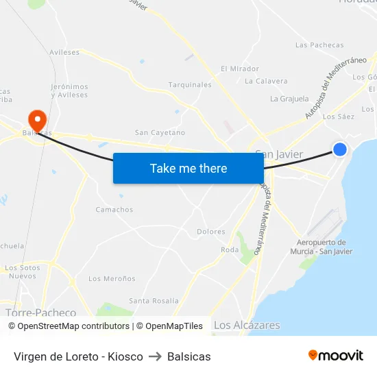 Virgen de Loreto - Kiosco to Balsicas map