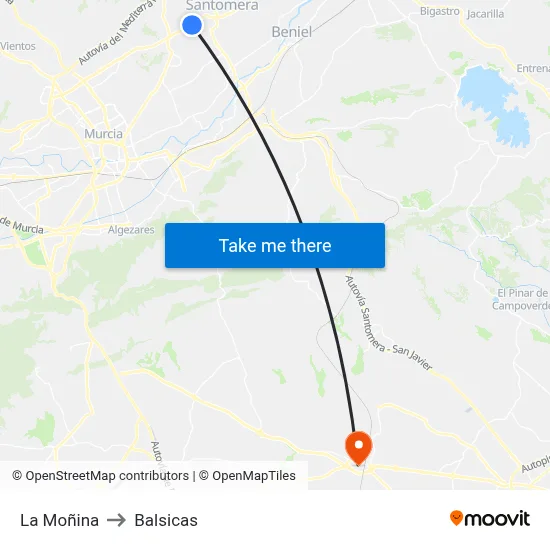 La Moñina to Balsicas map