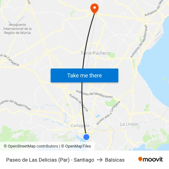 Paseo de Las Delicias (Par) - Santiago to Balsicas map