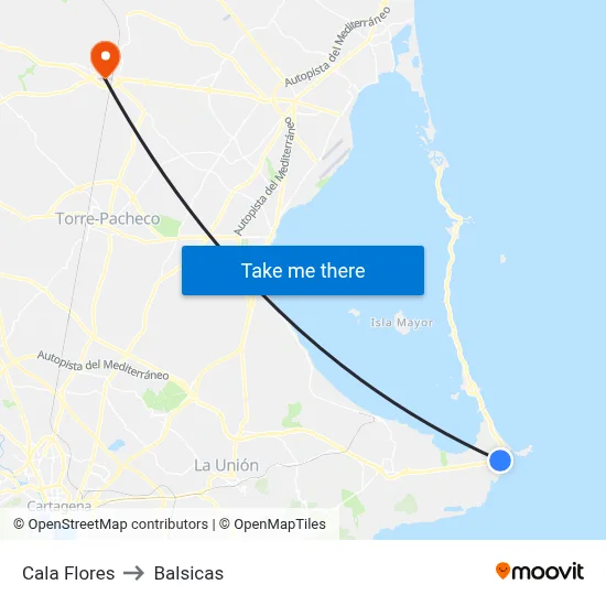 Cala Flores to Balsicas map