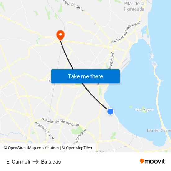 El Carmolí to Balsicas map