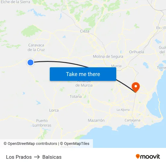 Los Prados to Balsicas map