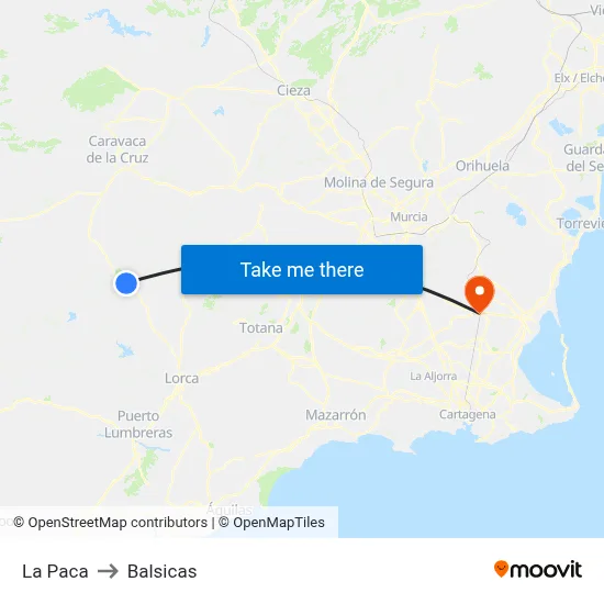 La Paca to Balsicas map