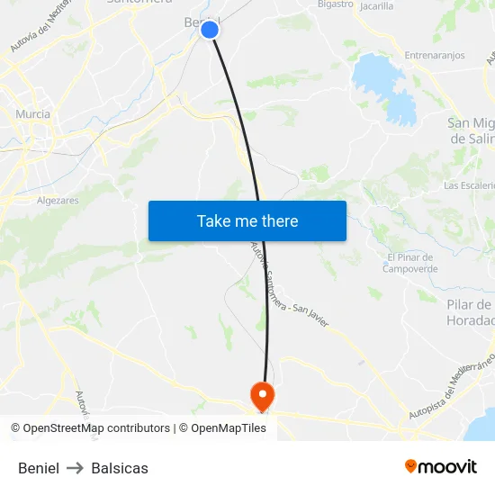 Beniel to Balsicas map