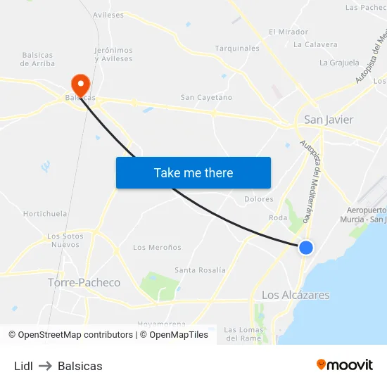 Lidl to Balsicas map