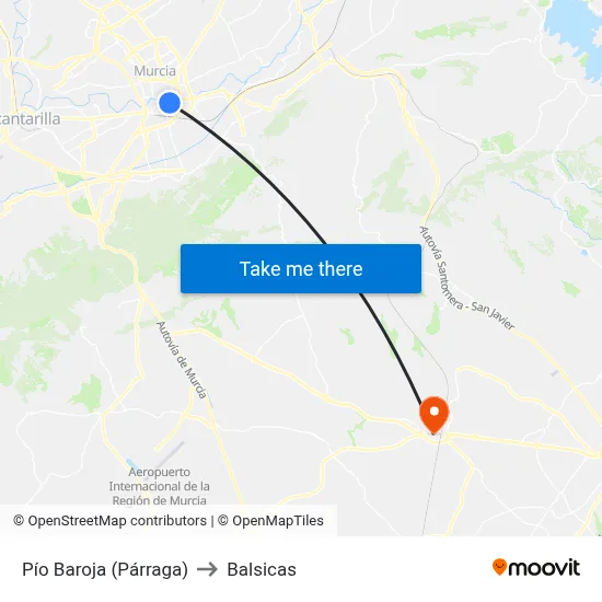 Pío Baroja (Párraga) to Balsicas map
