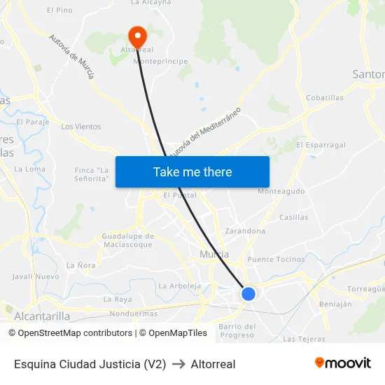 Esquina Ciudad Justicia (V2) to Altorreal map