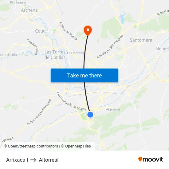 Arrixaca I to Altorreal map