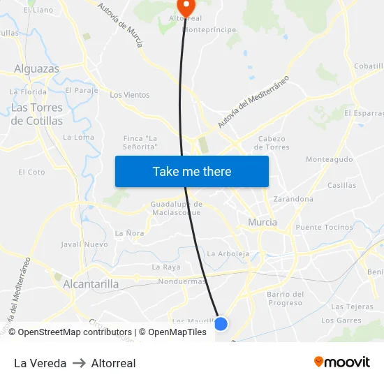 La Vereda to Altorreal map