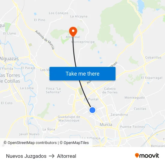 Nuevos Juzgados to Altorreal map