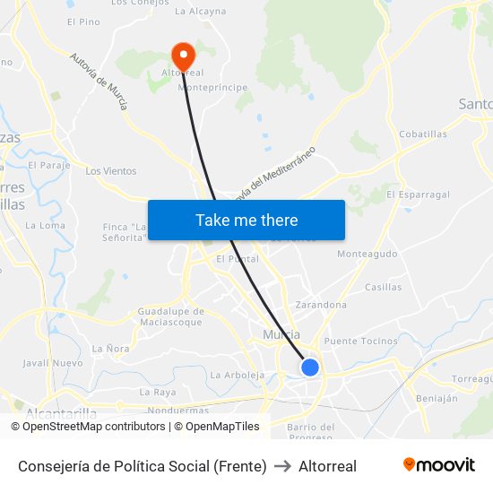 Consejería de Política Social (Frente) to Altorreal map