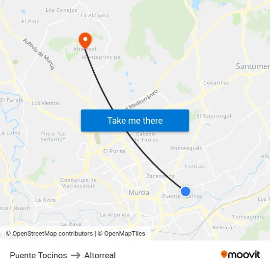 Puente Tocinos to Altorreal map