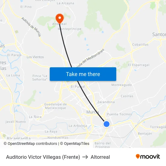 Auditorio Víctor Villegas (Frente) to Altorreal map