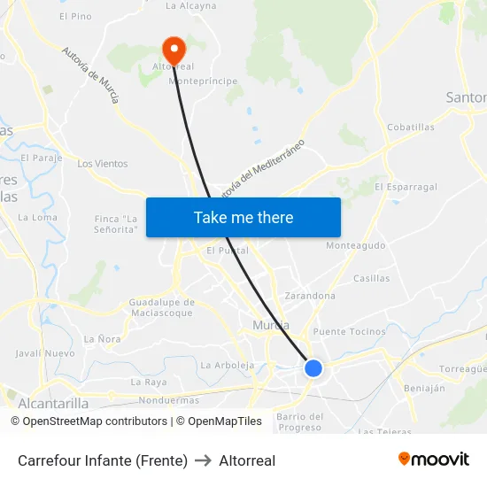 Carrefour Infante (Frente) to Altorreal map