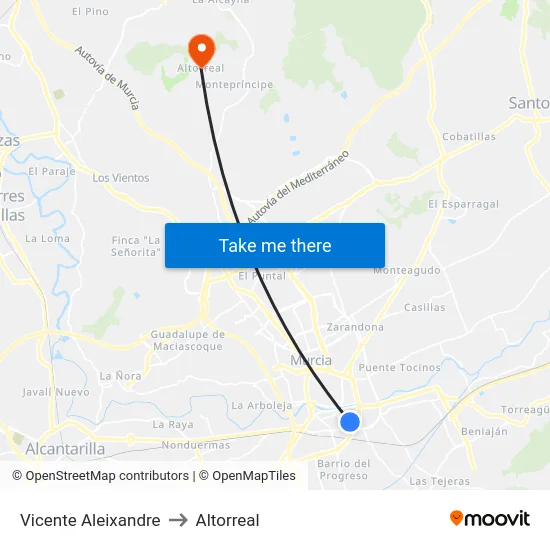 Vicente Aleixandre to Altorreal map