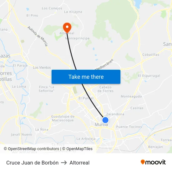 Cruce Juan de Borbón to Altorreal map