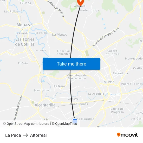 La Paca to Altorreal map