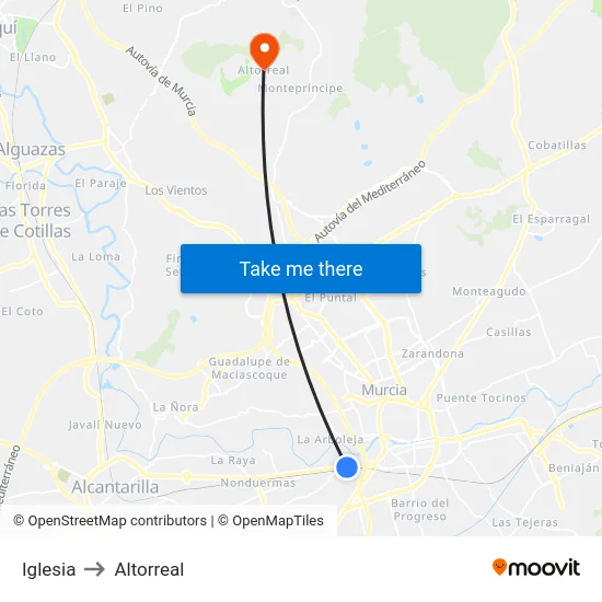 Iglesia to Altorreal map
