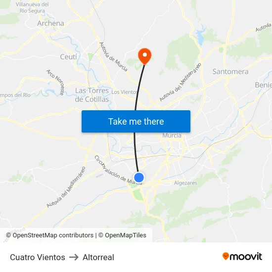Cuatro Vientos to Altorreal map