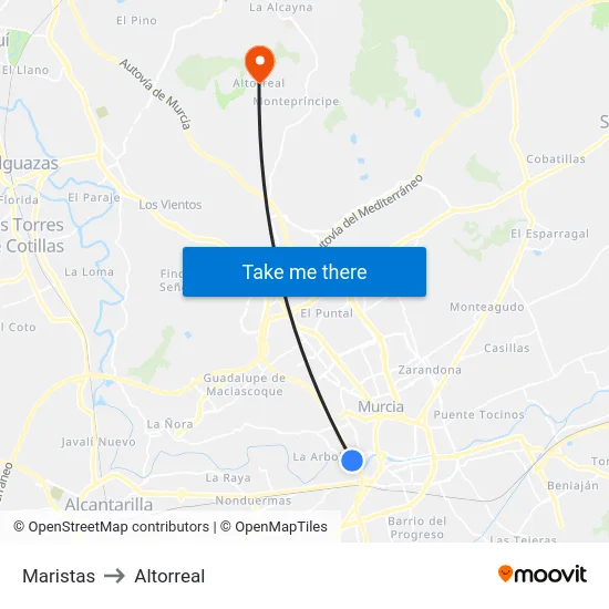Maristas to Altorreal map