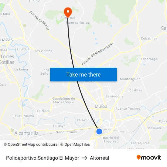 Polideportivo Santiago El Mayor to Altorreal map